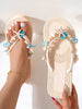 Handmade Starfish And Marine Life Decorative Chain, Straw Flat Stylish Casual Women's Sandals Non-Slip Casual Soft Beach Summer